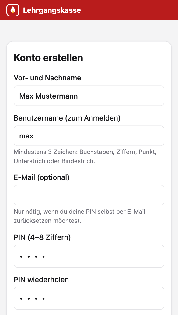 Bildschirm: Konto erstellen